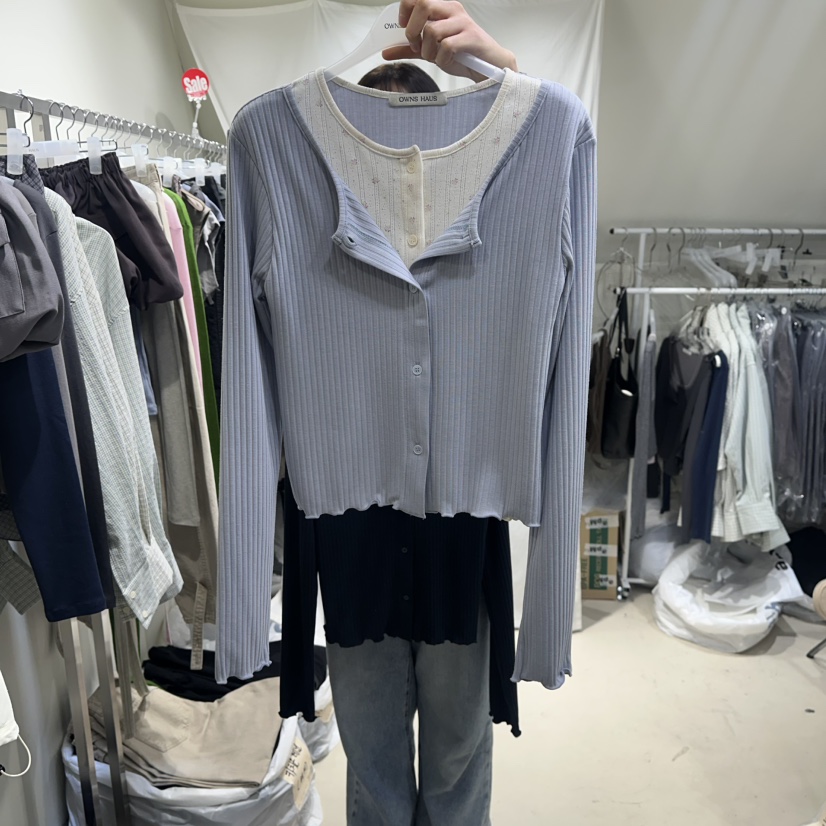 OWNS韓國代購女裝新款職業人氣休閑時尚真品長袖T恤假兩件OWNS HAUS長袖T恤圖色2