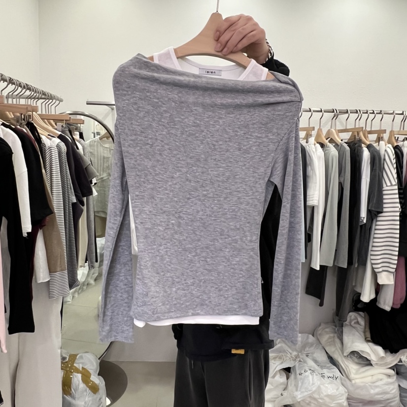 LELEN韓國代購女裝新款真品休閑人氣時尚推薦長袖T恤假兩件LELEN長袖T恤