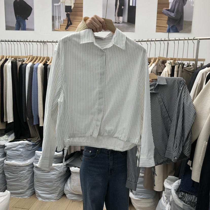 MOI-A東大門直郵女士新品熱賣人氣時尚職業襯衫蕾絲衫條紋MOI-A襯衫/蕾絲衫圖色1