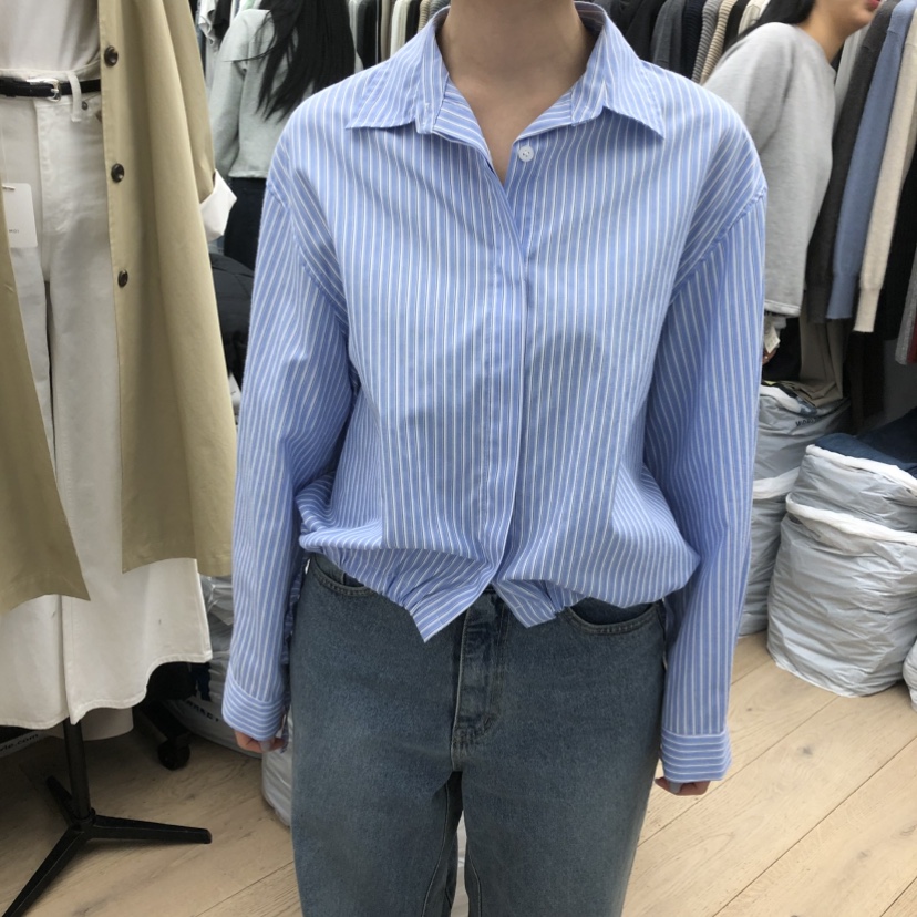 MOI-A東大門直郵女士新品熱賣人氣時尚職業襯衫蕾絲衫條紋MOI-A襯衫/蕾絲衫圖色3