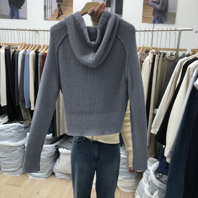 MOI-A東大門實拍女裝新品職業時尚26春夏毛衣連帽針織衫棉質MOI-A毛衣