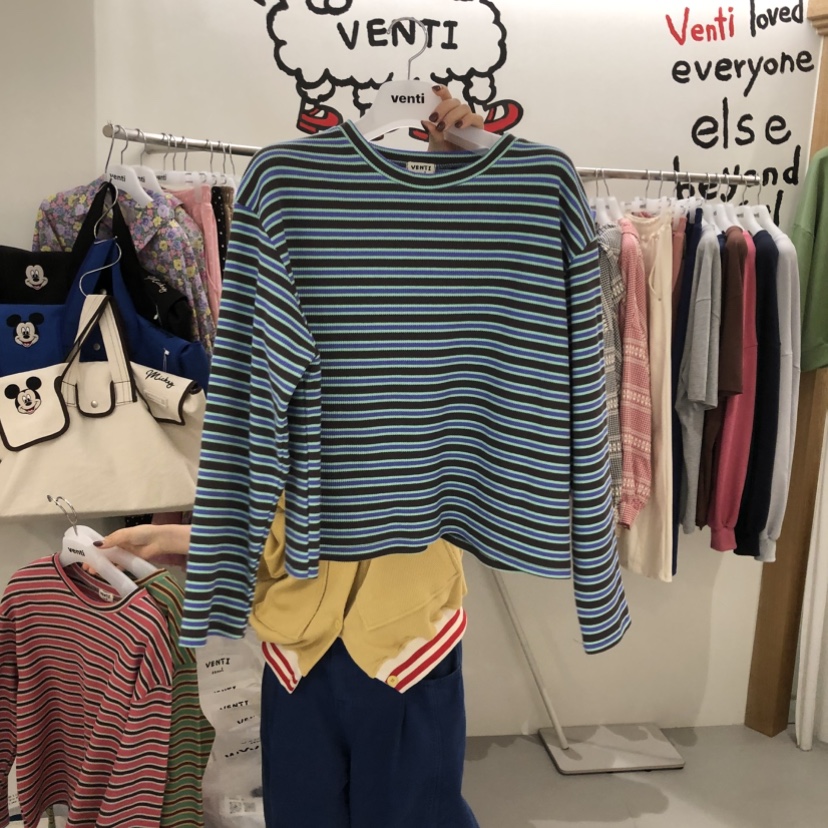 VENTI東大門直郵女士新品休閑職業人氣長袖T恤華夫格條紋VENTI長袖T恤圖色4
