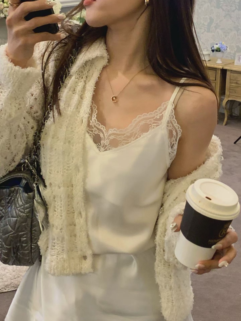LA CREME韓國直郵女士新品熱賣時尚休閑推薦吊帶背心蕾絲LA CREME吊帶/背心