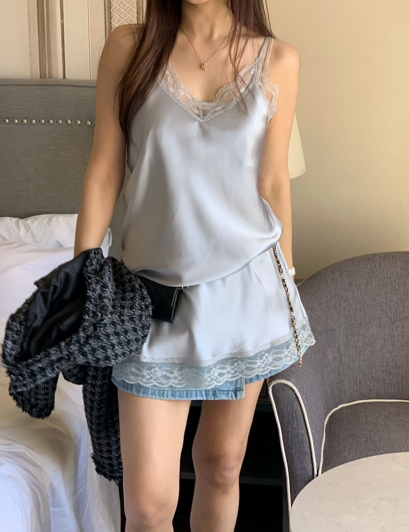 LA CREME韓國直郵女士新品熱賣時尚休閑推薦吊帶背心蕾絲LA CREME吊帶/背心