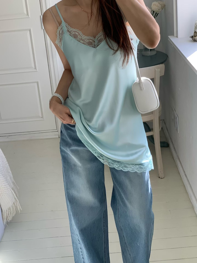 LA CREME韓國直郵女士新品熱賣時尚休閑推薦吊帶背心蕾絲LA CREME吊帶/背心