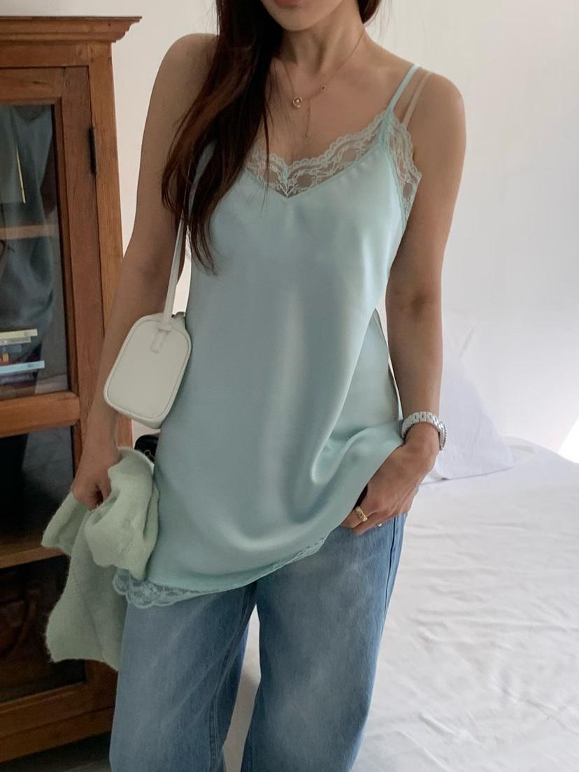LA CREME韓國直郵女士新品熱賣時尚休閑推薦吊帶背心蕾絲LA CREME吊帶/背心