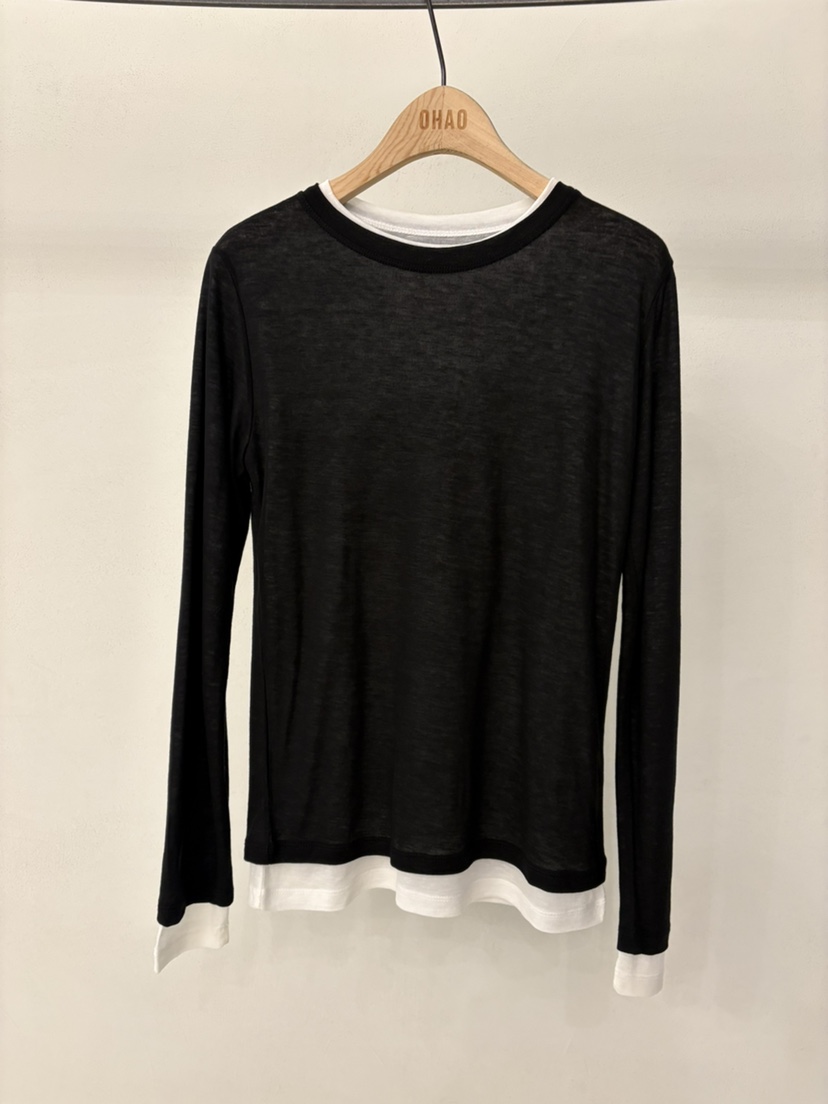 OHAO東大門代購女士新款26春夏休閑時尚推薦長袖T恤假兩件OHAO/HA MONG長袖T恤圖色2