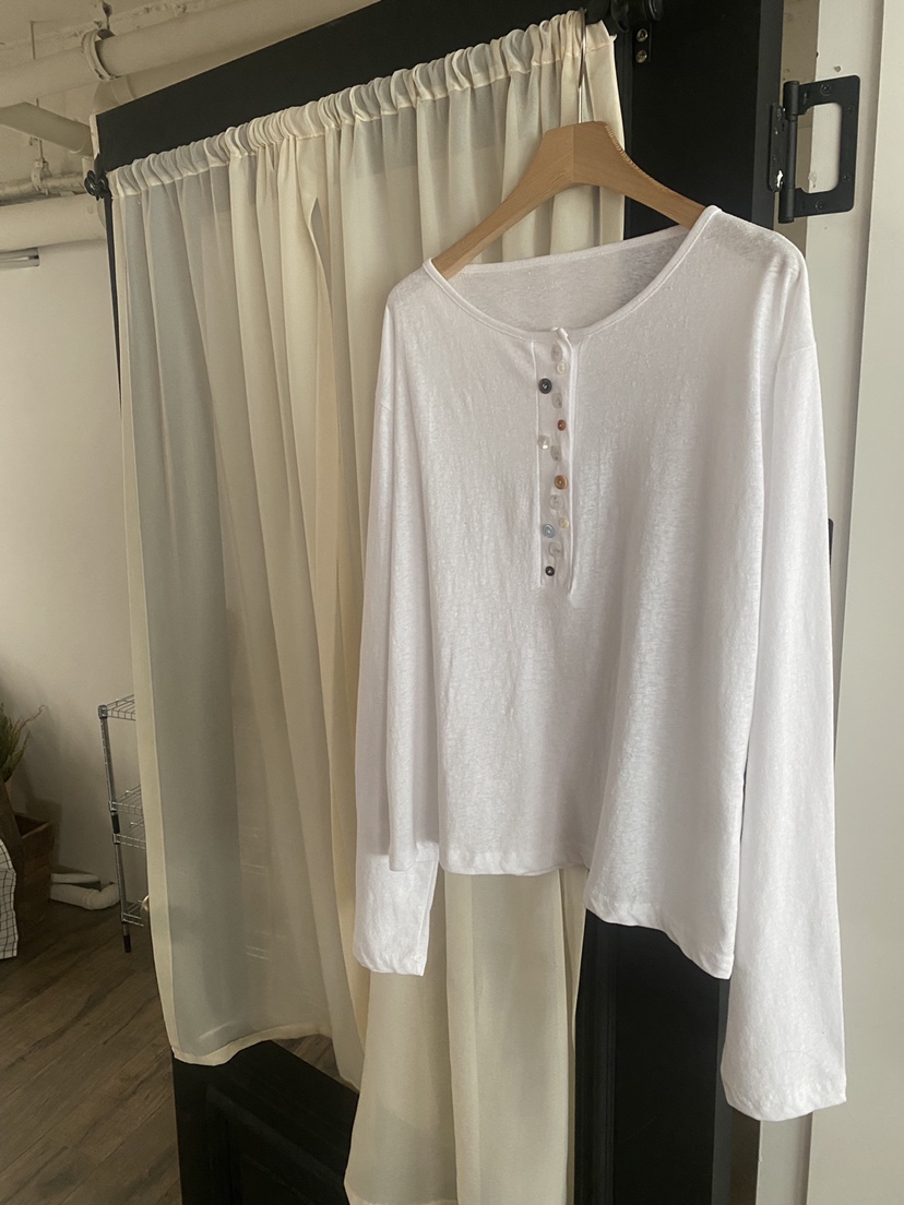 FLASH/I LOVE ME韓國直郵女裝新品26春夏真品長袖T恤紐扣FLASH/I LOVE ME長袖T恤