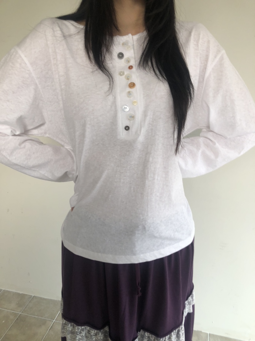 FLASH/I LOVE ME韓國直郵女裝新品26春夏真品長袖T恤紐扣FLASH/I LOVE ME長袖T恤