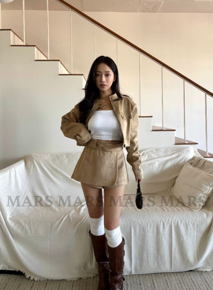 mars東大門實拍女士新款推薦時尚職業休閑26春夏裙褲含腰帶絨mars裙褲