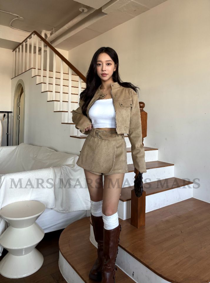 mars東大門實拍女士新款推薦時尚職業休閑26春夏裙褲含腰帶絨mars裙褲