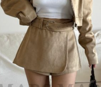 mars東大門實拍女士新款推薦時尚職業休閑26春夏裙褲含腰帶絨mars裙褲圖色2