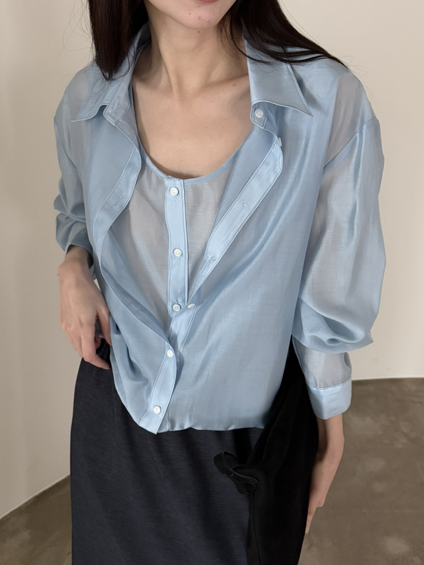 FOSET東大門直郵女士新品26春夏人氣真品襯衫蕾絲衫絲綢雙層FOSET襯衫/蕾絲衫