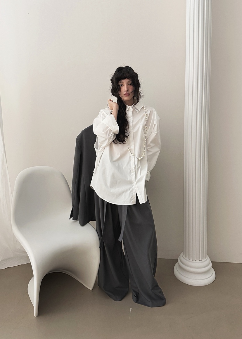 AMOOD韓國代購女裝新款推薦時尚職業真品襯衫蕾絲衫雙排扣AMOOD襯衫/蕾絲衫