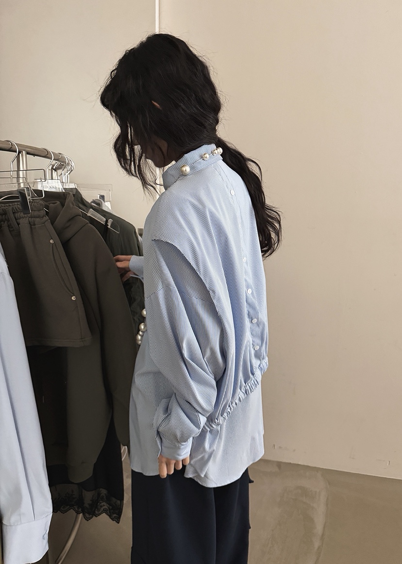 AMOOD韓國代購女裝新款推薦時尚職業真品襯衫蕾絲衫雙排扣AMOOD襯衫/蕾絲衫