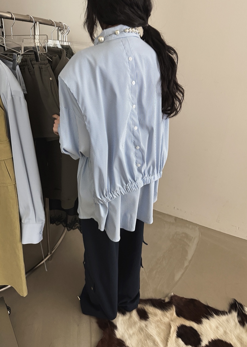 AMOOD韓國代購女裝新款推薦時尚職業真品襯衫蕾絲衫雙排扣AMOOD襯衫/蕾絲衫