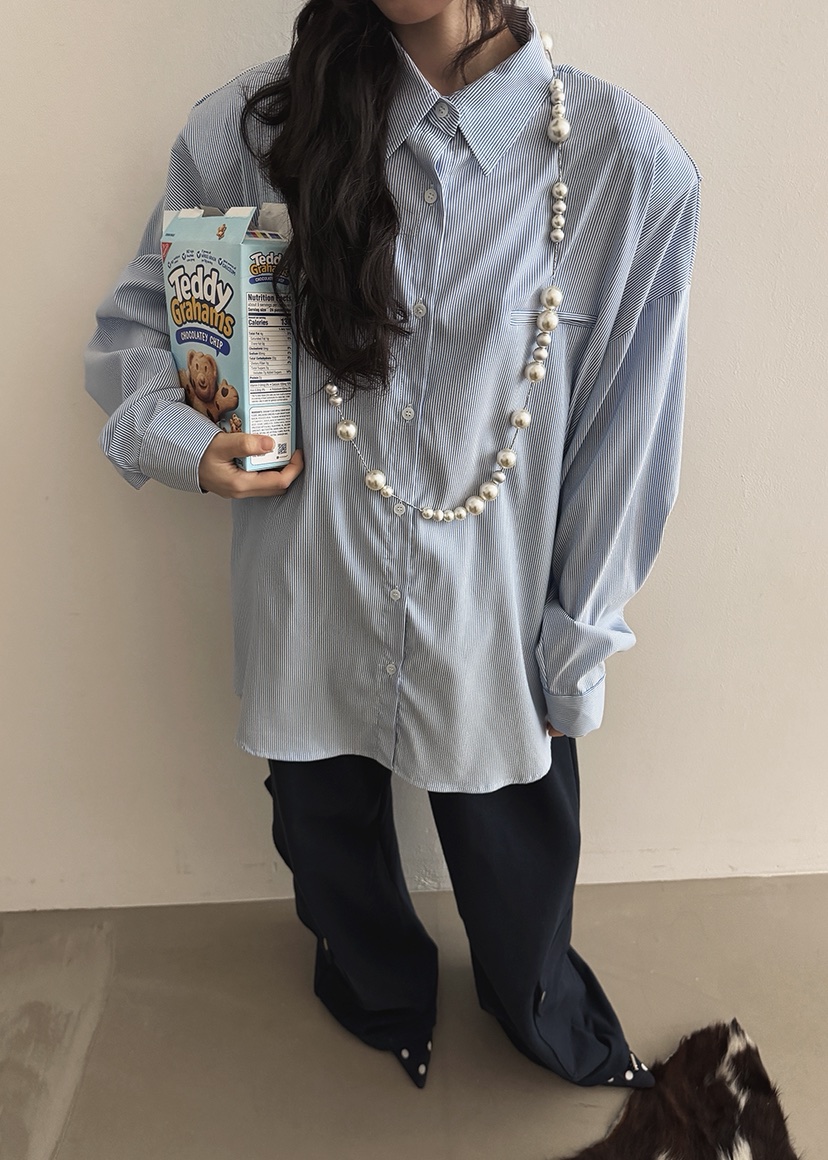 AMOOD韓國代購女裝新款推薦時尚職業真品襯衫蕾絲衫雙排扣AMOOD襯衫/蕾絲衫