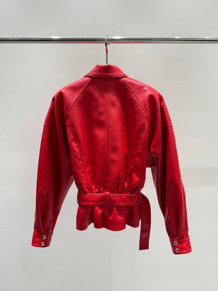 STAGE東大門實拍女士新款職業真品推薦人氣皮衣含腰帶皮革STAGE皮衣