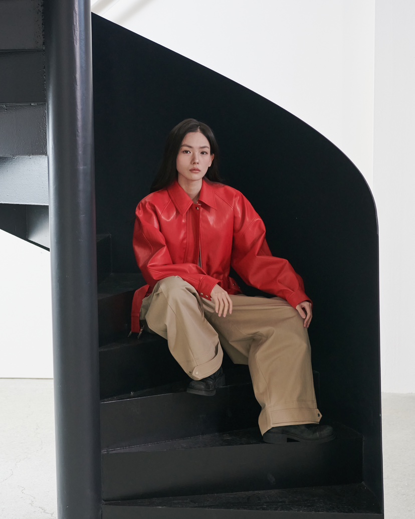 STAGE東大門實拍女士新款職業真品推薦人氣皮衣含腰帶皮革STAGE皮衣