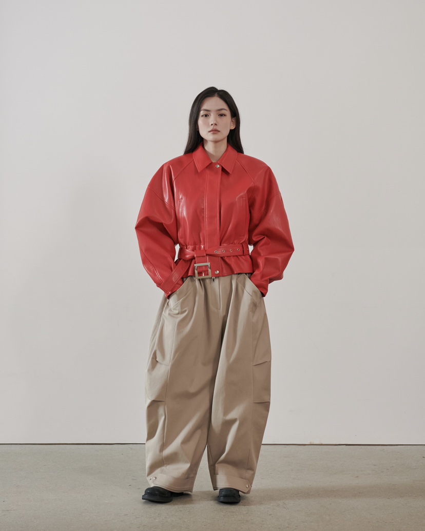 STAGE東大門實拍女士新款職業真品推薦人氣皮衣含腰帶皮革STAGE皮衣