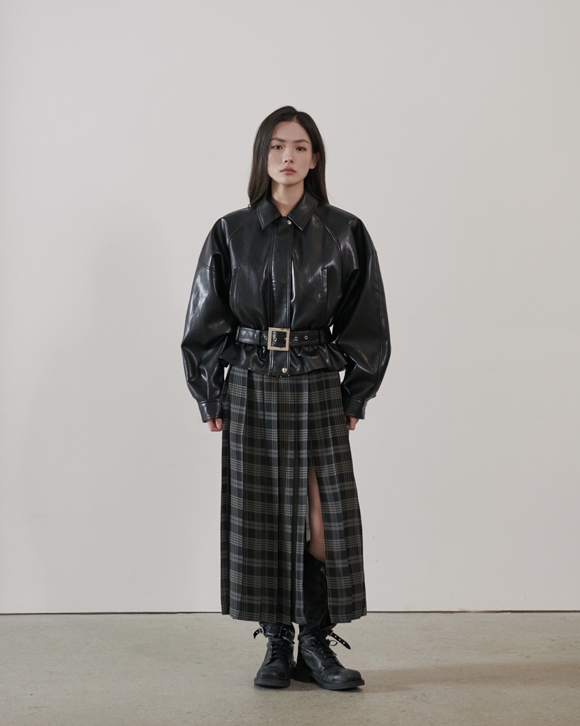 STAGE東大門實拍女士新款職業真品推薦人氣皮衣含腰帶皮革STAGE皮衣