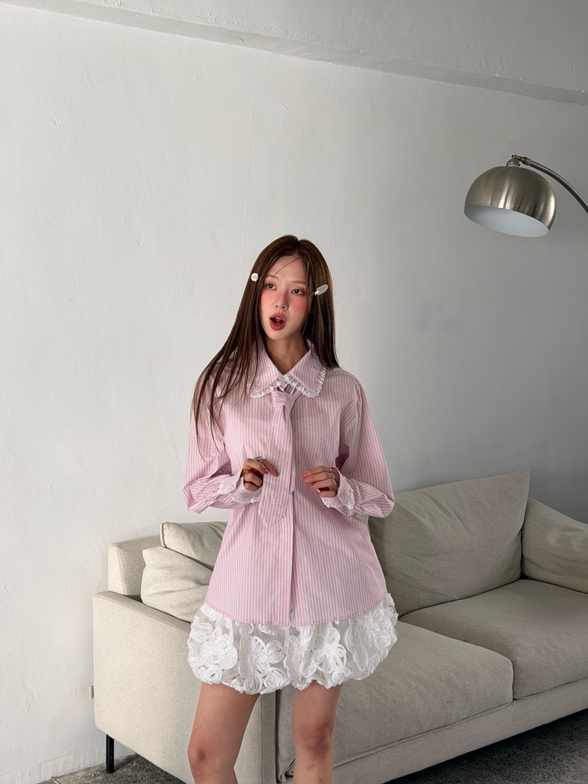 ZITTEN韓國直郵女裝新品職業推薦休閑襯衫蕾絲衫系帶蕾絲ZITTEN襯衫/蕾絲衫