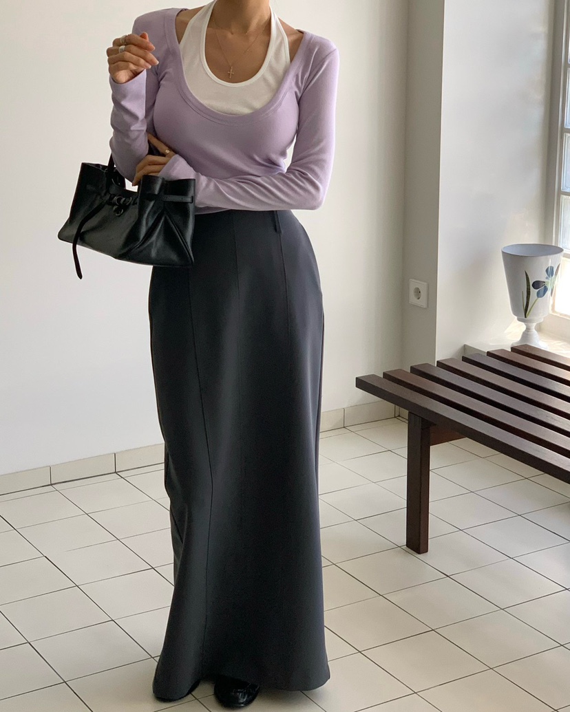 REVE CITE-L東大門實拍女士新款時尚真品長裙不含腰帶開衩REVE CITE-L長裙