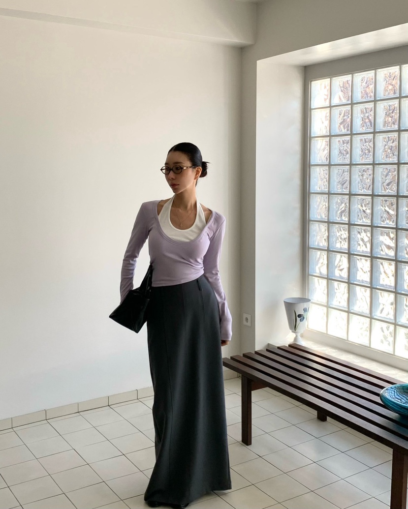 REVE CITE-L東大門實拍女士新款時尚真品長裙不含腰帶開衩REVE CITE-L長裙