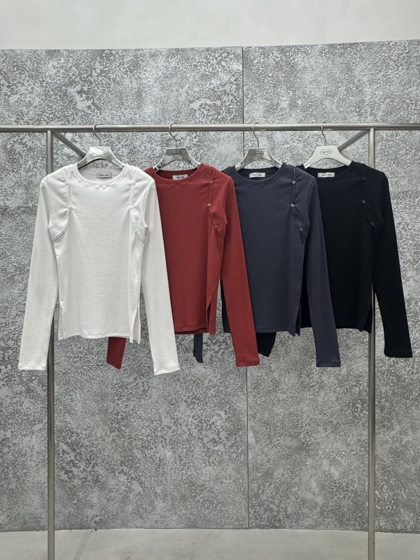 BADCALM東大門直郵女裝新款推薦職業熱賣人氣長袖T恤紐扣BADCALM長袖T恤