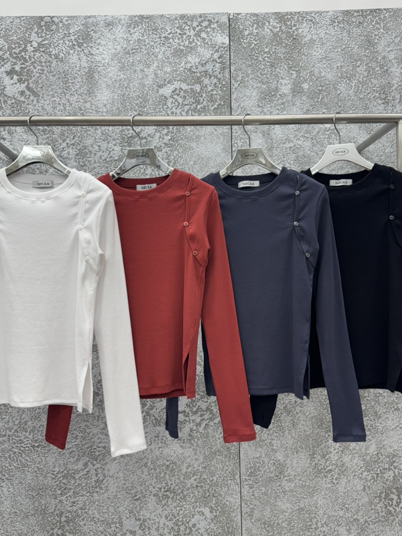 BADCALM東大門直郵女裝新款推薦職業熱賣人氣長袖T恤紐扣BADCALM長袖T恤