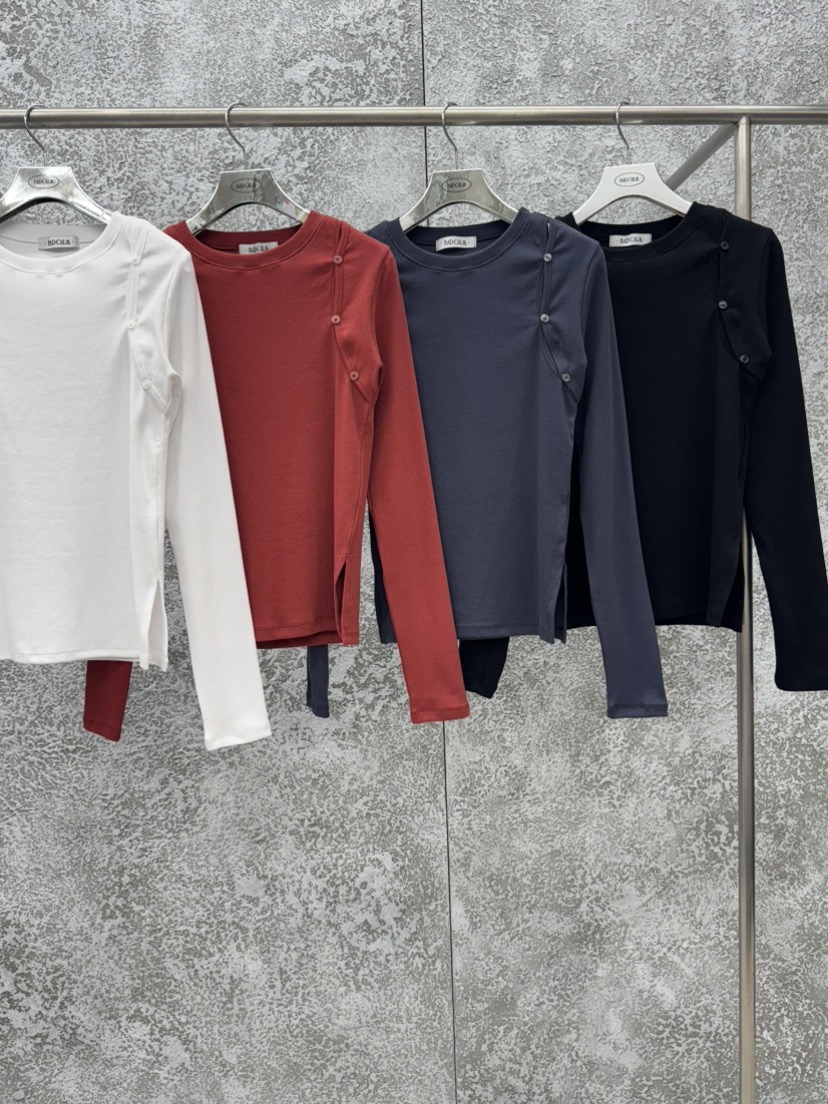 BADCALM東大門直郵女裝新款推薦職業熱賣人氣長袖T恤紐扣BADCALM長袖T恤