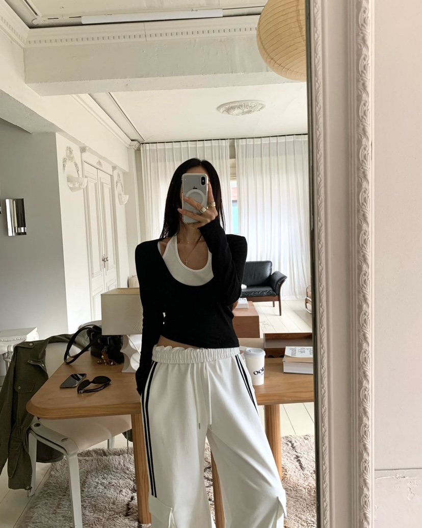 REVE CITE-L韓國直郵女裝新款真品休閑人氣長袖T恤假兩件REVE CITE-L長袖T恤