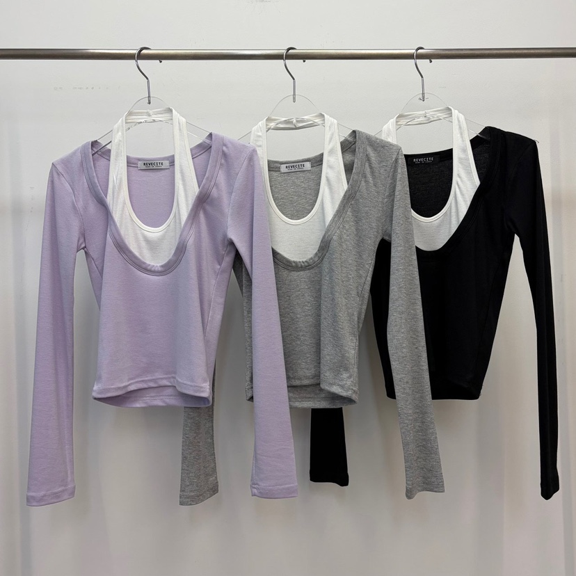 REVE CITE-L韓國直郵女裝新款真品休閑人氣長袖T恤假兩件REVE CITE-L長袖T恤