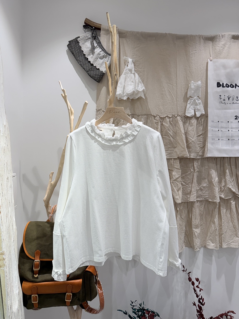 BLOOM東大門代購女裝新款休閑26春夏人氣時尚長袖T恤荷葉邊BLOOM-S長袖T恤圖色2