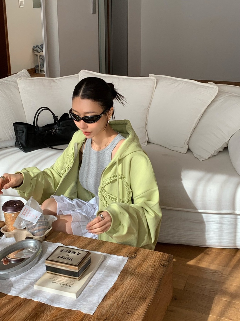 REVE CITE-L東大門代購女士新品休閑夾克連帽拉鏈衫荷葉邊REVE CITE-L夾克