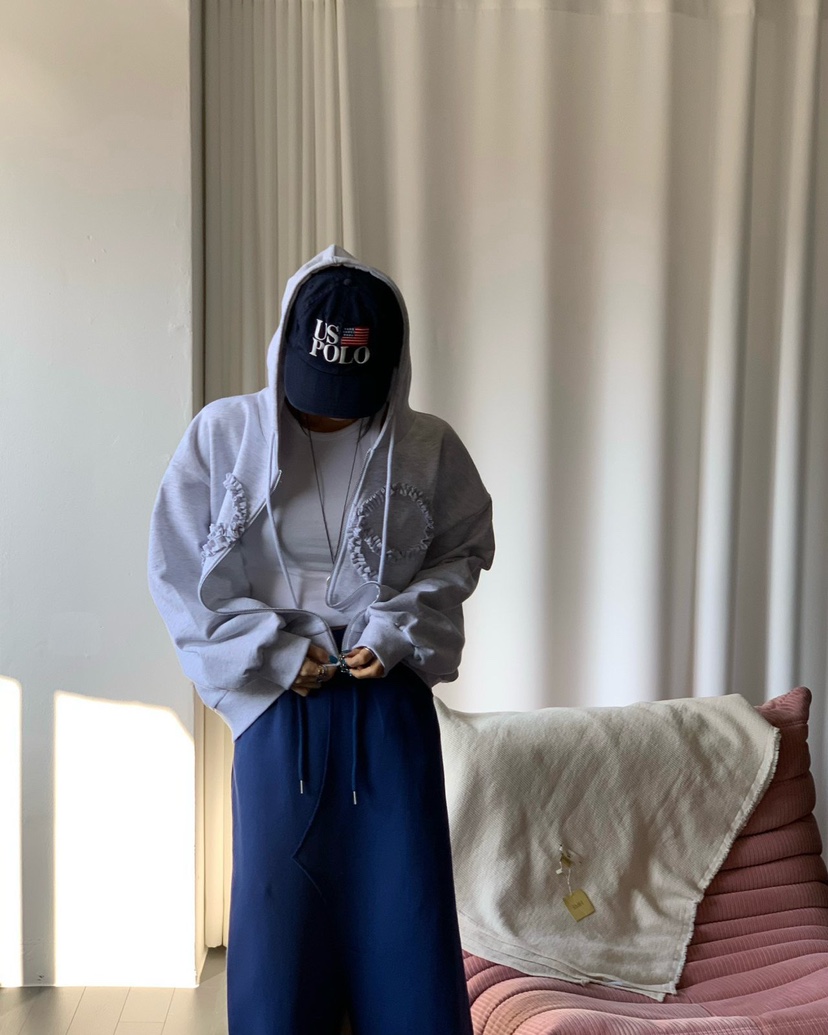 REVE CITE-L東大門代購女士新品休閑夾克連帽拉鏈衫荷葉邊REVE CITE-L夾克