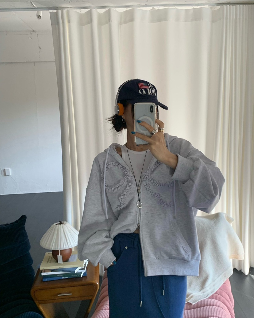 REVE CITE-L東大門代購女士新品休閑夾克連帽拉鏈衫荷葉邊REVE CITE-L夾克