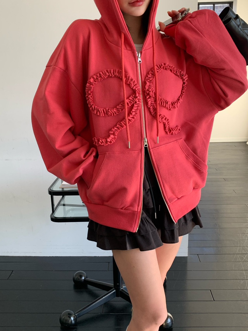 REVE CITE-L東大門代購女士新品休閑夾克連帽拉鏈衫荷葉邊REVE CITE-L夾克