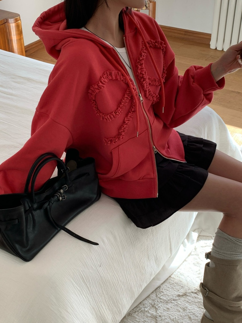 REVE CITE-L東大門代購女士新品休閑夾克連帽拉鏈衫荷葉邊REVE CITE-L夾克