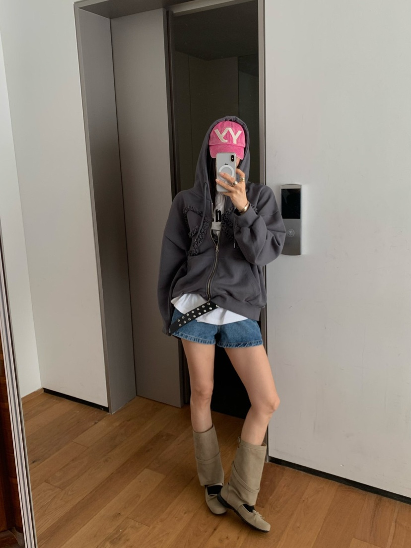 REVE CITE-L東大門代購女士新品休閑夾克連帽拉鏈衫荷葉邊REVE CITE-L夾克