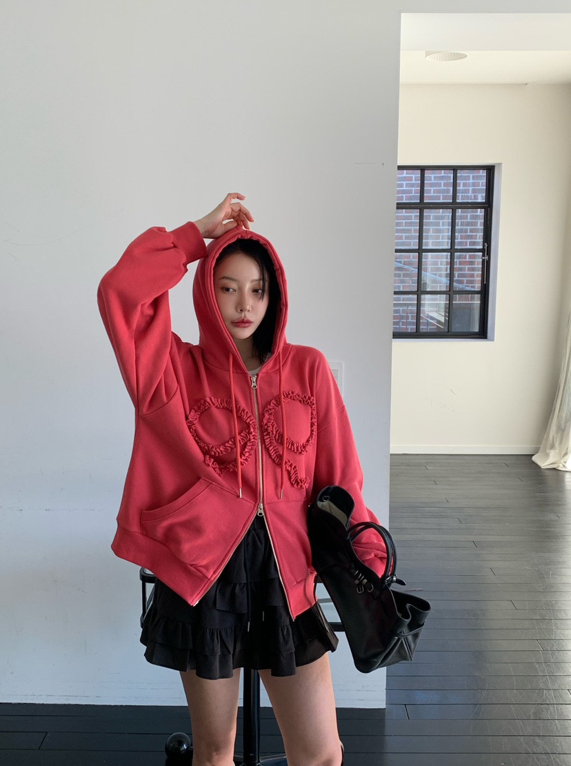 REVE CITE-L東大門代購女士新品休閑夾克連帽拉鏈衫荷葉邊REVE CITE-L夾克圖色3