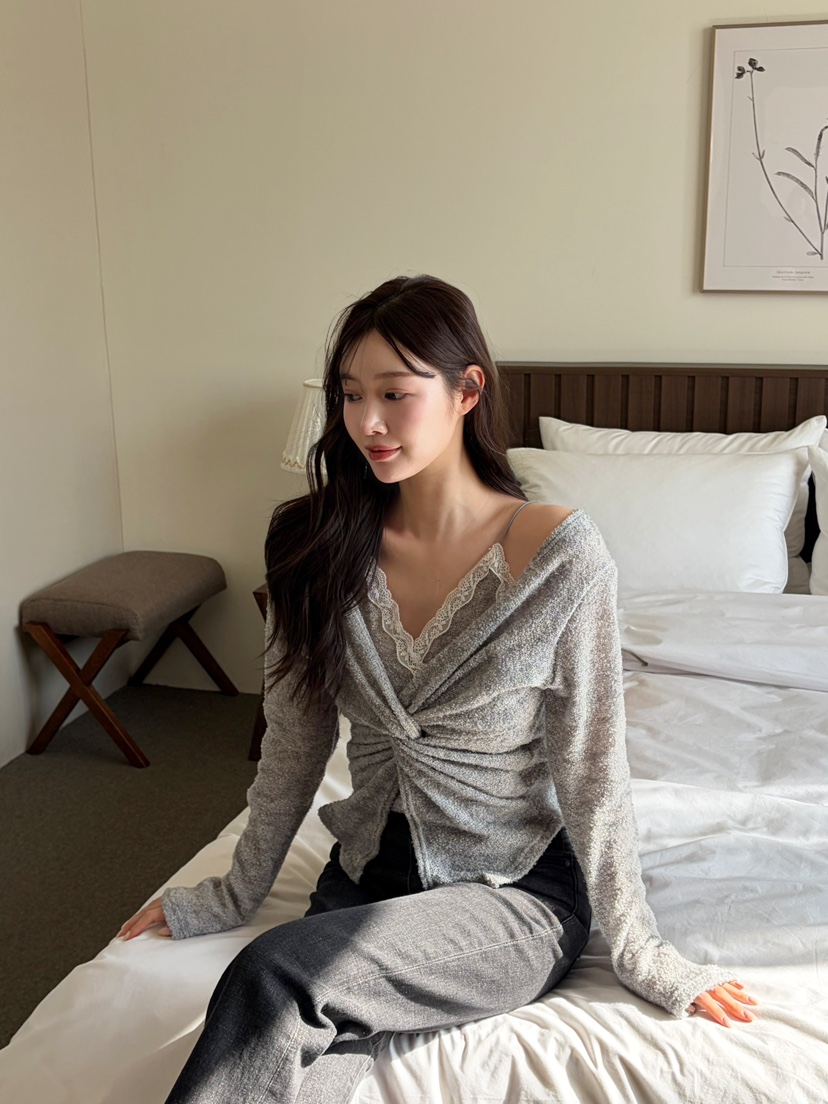 N BROWN東大門直郵女裝新款休閑職業襯衫蕾絲衫假兩件蕾絲N BROWN襯衫/蕾絲衫