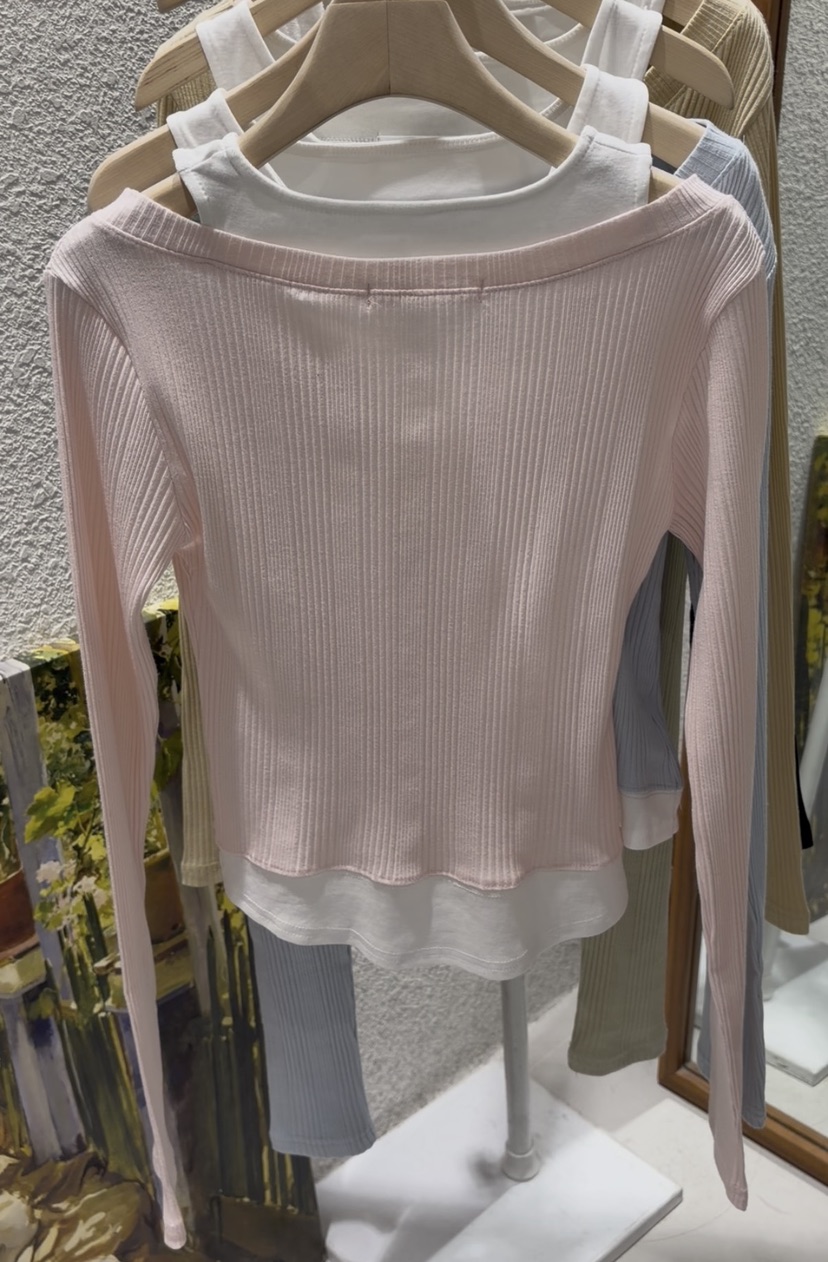 N BROWN東大門代購女士新款26春夏休閑推薦長袖T恤假兩件N BROWN長袖T恤