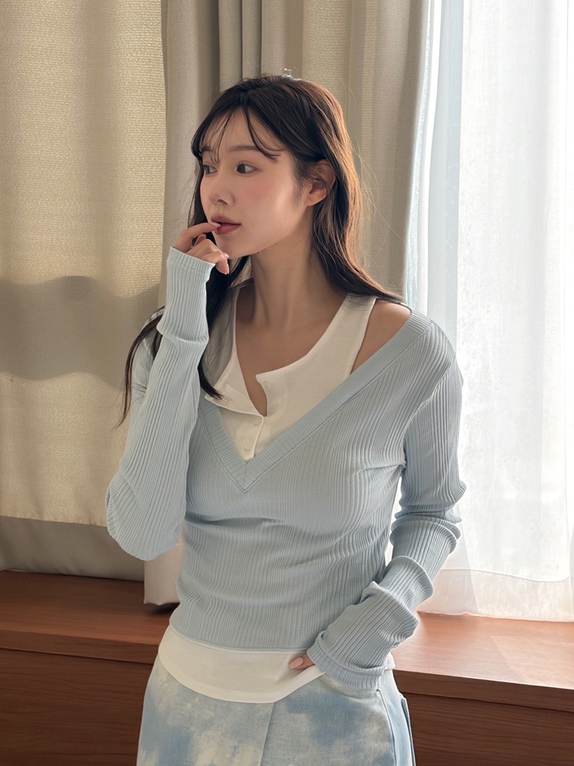 N BROWN東大門代購女士新款26春夏休閑推薦長袖T恤假兩件N BROWN長袖T恤