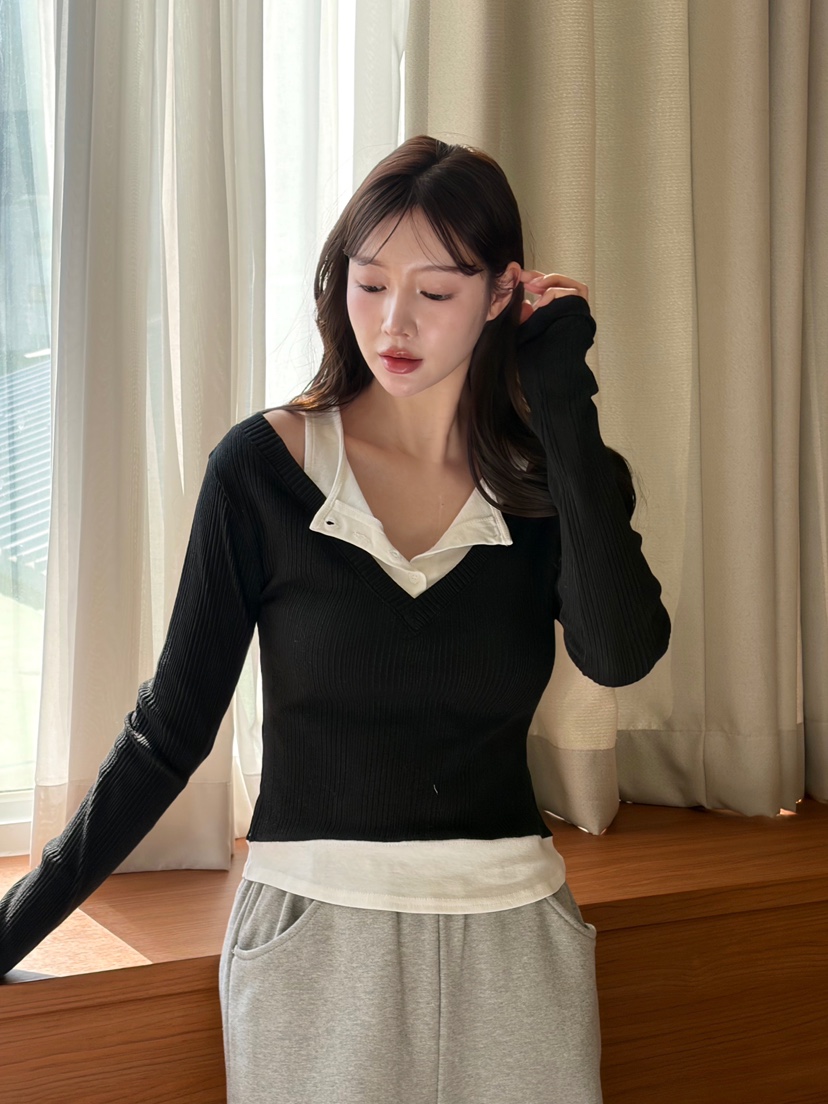 N BROWN東大門代購女士新款26春夏休閑推薦長袖T恤假兩件N BROWN長袖T恤