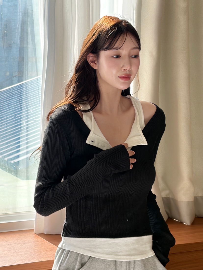 N BROWN東大門代購女士新款26春夏休閑推薦長袖T恤假兩件N BROWN長袖T恤