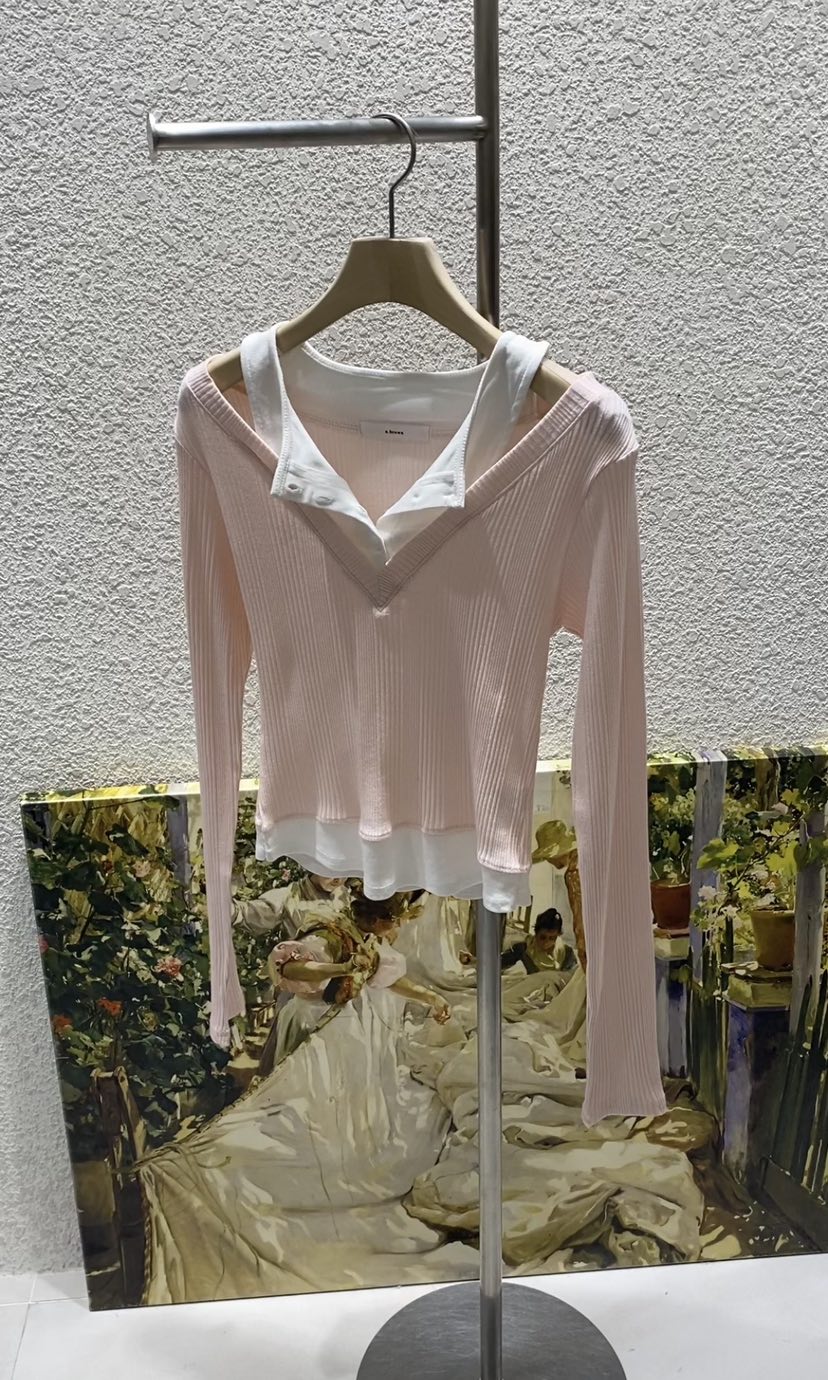 N BROWN東大門代購女士新款26春夏休閑推薦長袖T恤假兩件N BROWN長袖T恤圖色1