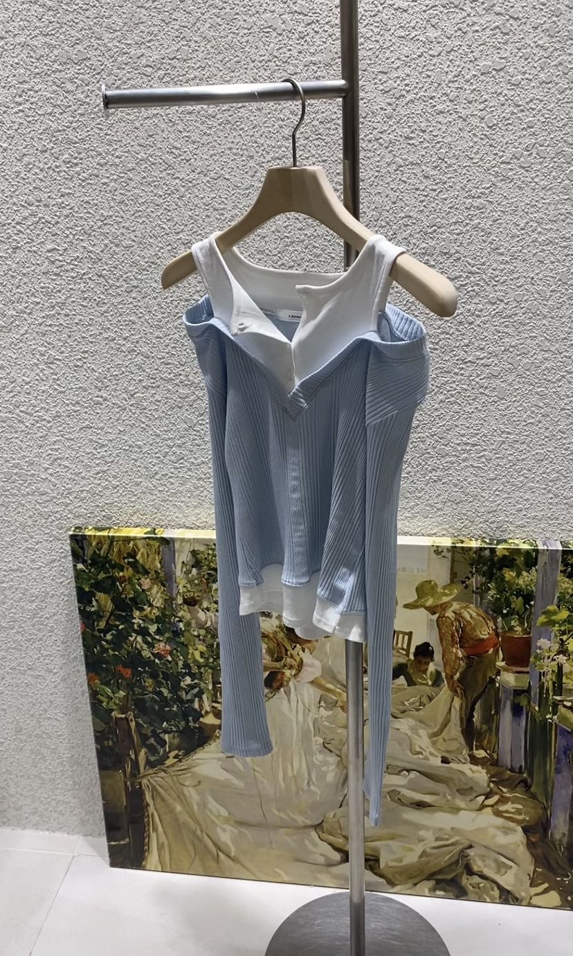 N BROWN東大門代購女士新款26春夏休閑推薦長袖T恤假兩件N BROWN長袖T恤圖色2