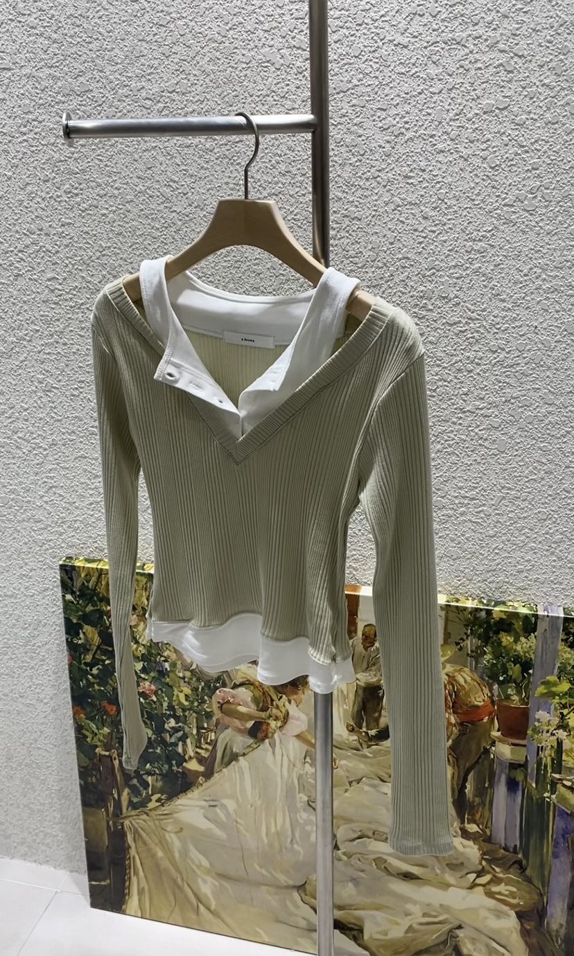 N BROWN東大門代購女士新款26春夏休閑推薦長袖T恤假兩件N BROWN長袖T恤圖色3