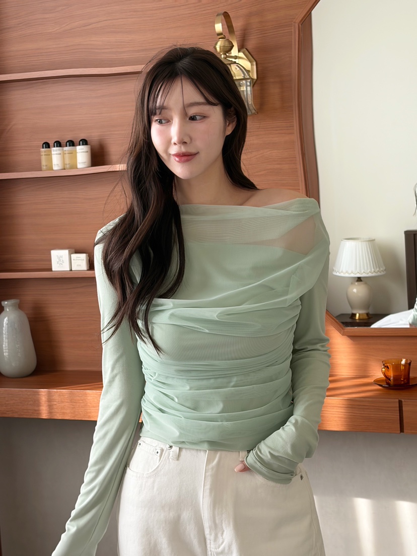 N BROWN東大門直郵女裝新品26春夏人氣推薦真品長袖T恤褶皺N BROWN長袖T恤